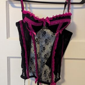 La SENZA Black and Pink Lace Chemise